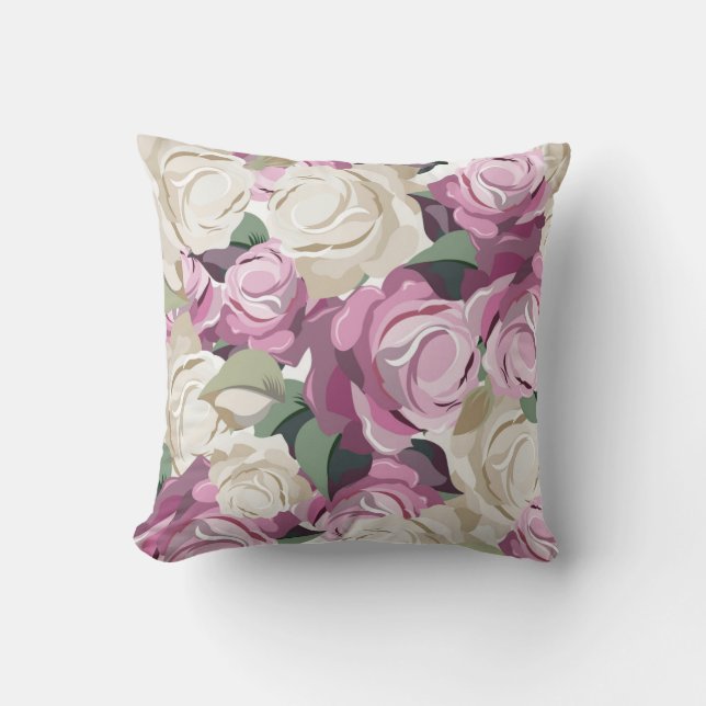 Pink Rose Cream Pillow (Front)