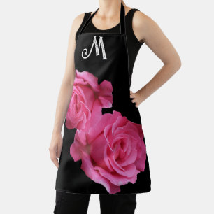 Pink rose customizable M monogram floral boho fun Apron