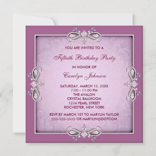 Pink Rose Damask 50th Birthday Party Invitation