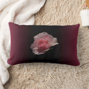 Pink Rose Dark Cherry Red Ombre Background Lumbar Cushion