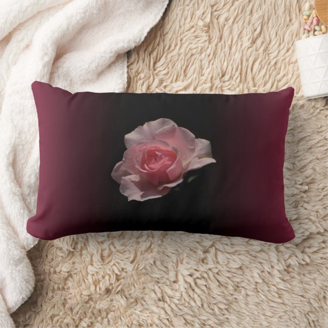Pink Rose Dark Cherry Red Ombre Background Lumbar Cushion (Blanket)