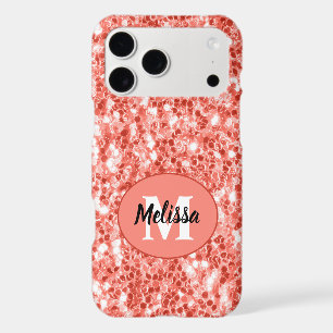Pink rose dark coral glitter sparkles Monogram