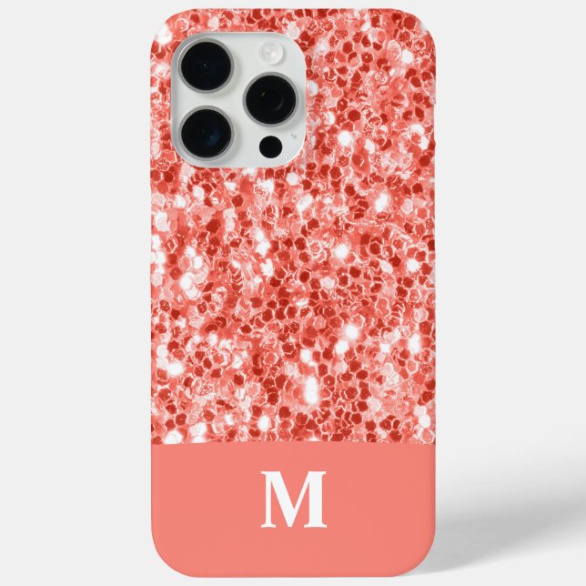 Pink rose dark coral glitter sparkles Monogram Case-Mate iPhone Case (Back)