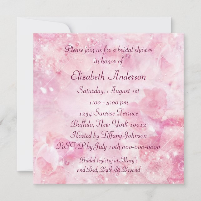 Pink Rose Diamonds Pink Bridal Shower Invitation (Front)