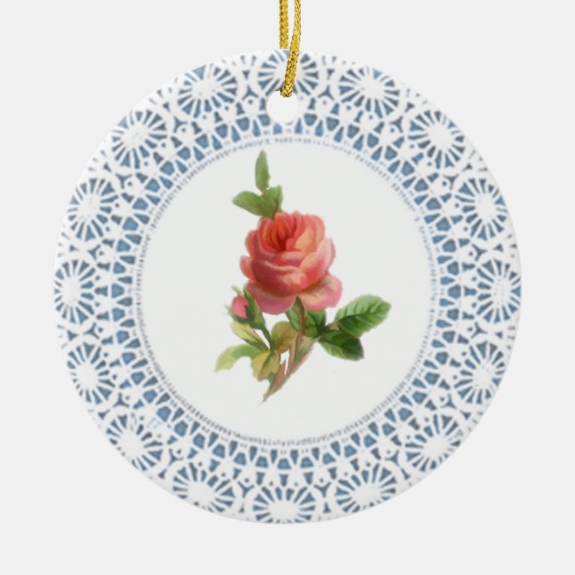 Pink Rose Doily Style Ornament (Front)
