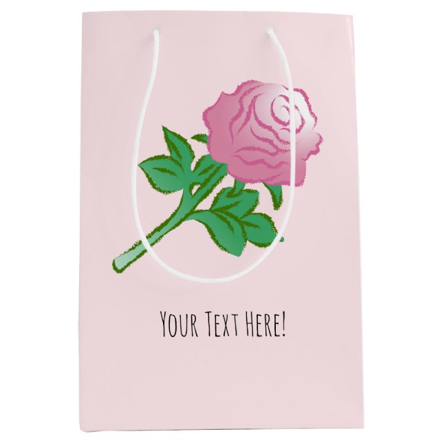 Pink Rose Drawing Medium Gift Bag (Front)