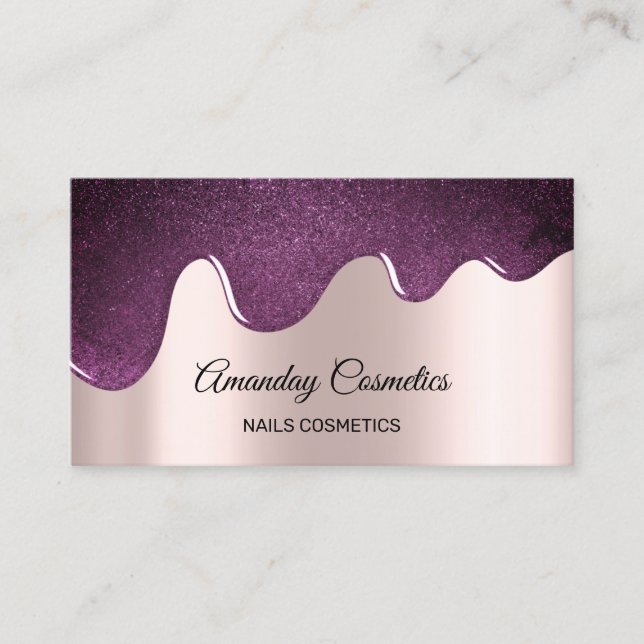 Pink Rose Drips Nails Wax Makeup Purple Violet Business Card (Front)