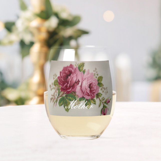 Pink Rose Elegance Drinkware Set Stemless Wine Glass (Insitu (Wedding))