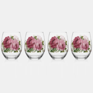 Pink Rose Elegance Drinkware Set Stemless Wine Glass