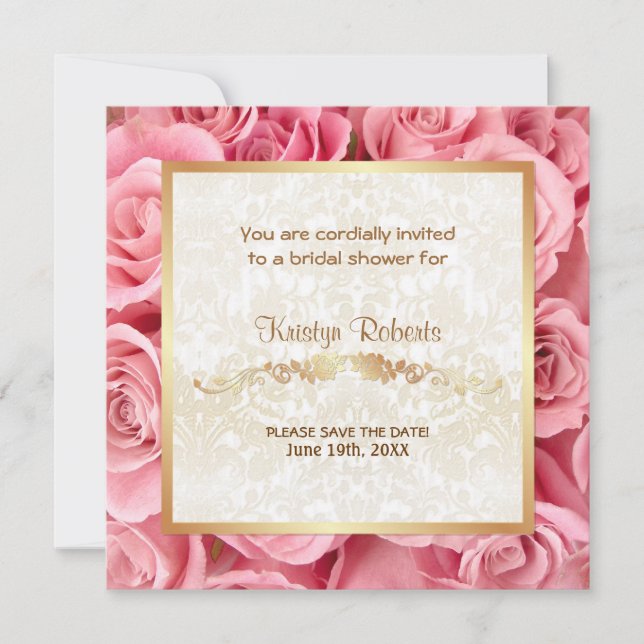 Pink Rose Elegance - Shower Save The Date (Front)