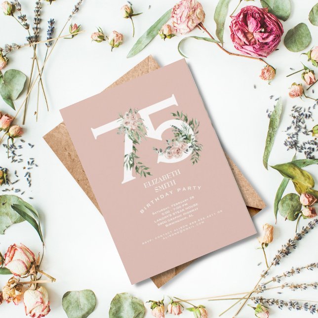 Pink Rose Elegant 75th Blush Birthday Party  Invitation (Creator Uploaded)