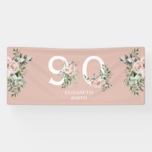 Pink Rose Elegant 90th Blush Birthday Party Banner