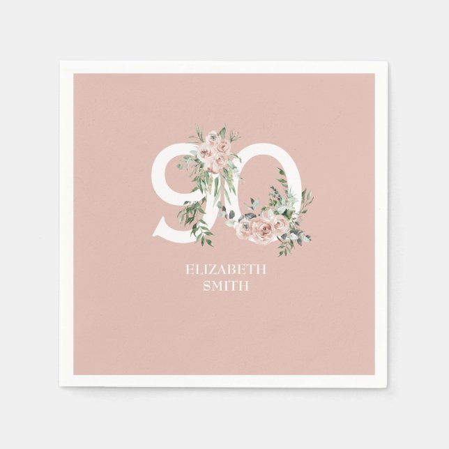 Pink Rose Elegant 90th Blush Birthday Party  Napkin (Front)
