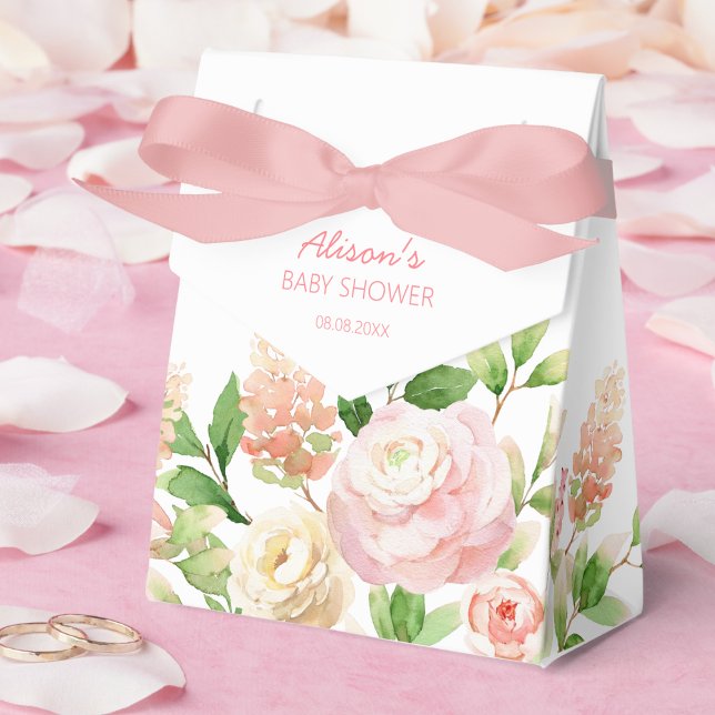 Pink Rose Elegant Floral Girl Baby Shower Favour Box (Creator Uploaded)