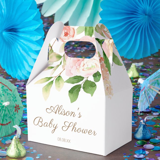 Pink Rose Elegant Floral Girl Baby Shower Favour Box (Creator Uploaded)