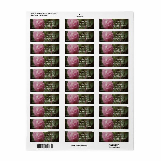Pink Rose Elegant Return Address Label (Full Sheet)