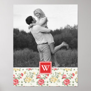 Pink Rose Elegant Wallpaper   Photo with Monogram Poster