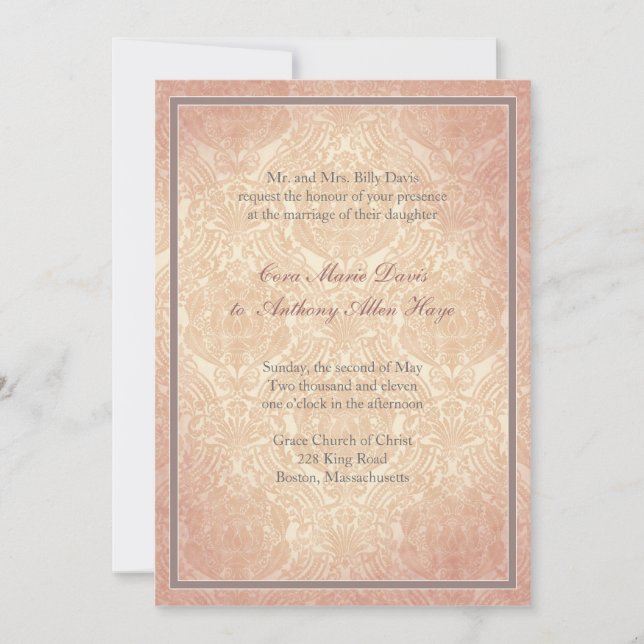 Pink rose elegant wedding invitation (Front)