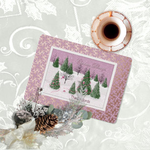 Pink Rose Enchanted Forest Foil Holiday Card