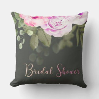 Pink Rose & Eucalyptus Floral Bridal Shower Cushion