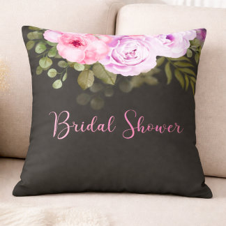 Pink Rose & Eucalyptus Floral Bridal Shower Cushion
