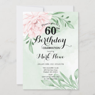 Pink Rose Eucalyptus Foliage 60th Birthday Invitation