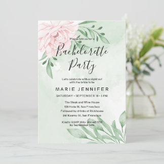 Pink Rose Eucalyptus Foliage Bachelorette Invitation