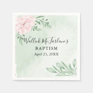 Pink Rose Eucalyptus Foliage Baptism Napkin