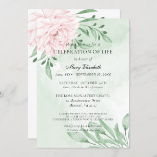 Pink Rose Eucalyptus Foliage Celebration Of Life Invitation