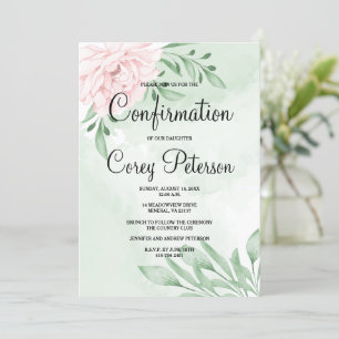 Pink Rose Eucalyptus Foliage Confirmation Invitation