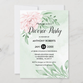 Pink Rose Eucalyptus Foliage Divorce Party Invitation