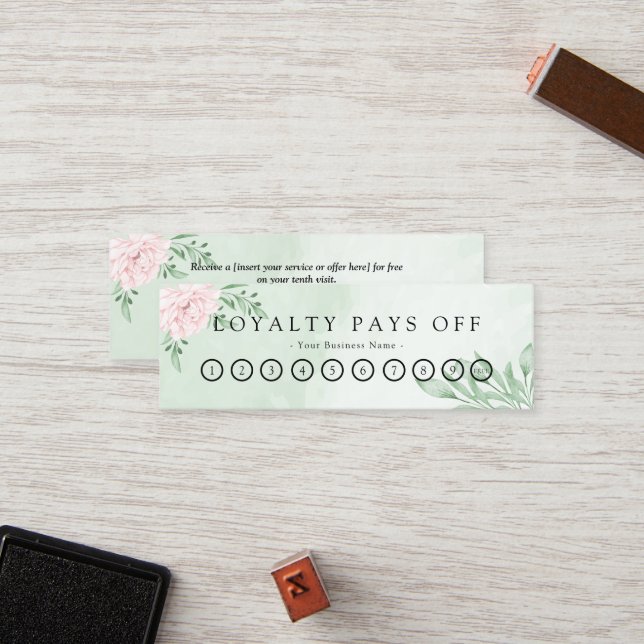 Pink Rose Eucalyptus Foliage Loyalty Punch Card (Front/Back In Situ)
