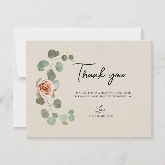 Pink Rose & Eucalyptus Heart Rustic Thank You Invitation (Front)