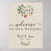 Pink Rose & Eucalyptus Heart Rustic Wedding