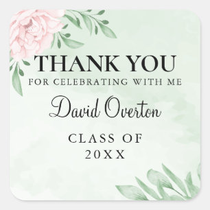 Pink Rose Eucalyptus Succulent Foliage Graduation  Square Sticker