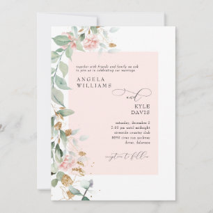 Pink Rose Eucalyptus Wedding   Invitation