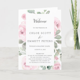 Pink Rose Eucalyptus Wedding Program