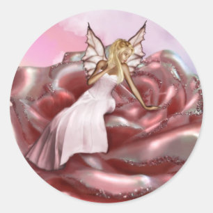 Pink Rose Faery (Stickers) Classic Round Sticker