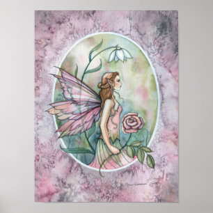 Pink Rose Fairy Fantasy Art Poster