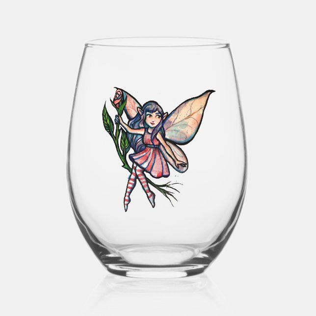 Pink Rose Fairy                                    Stemless Wine Glass (Front)