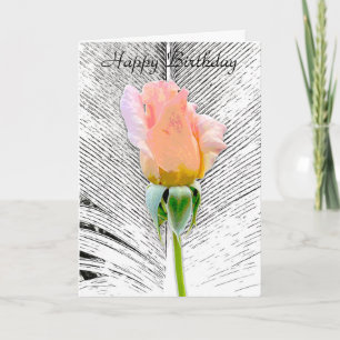 PINK ROSE FEATHER HAPPY BIRTHDAY GREETING CARD