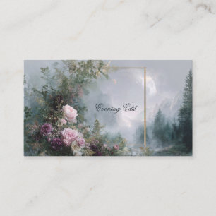 Pink Rose Floral and Celestial Misty Mountain Business Card