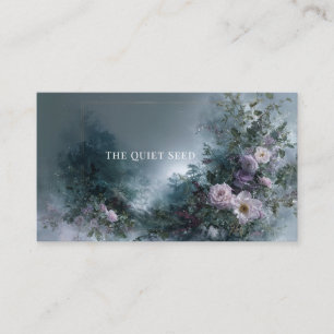 Pink Rose Floral and Misty Forest Twilight Business Card