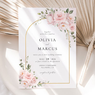 Pink Rose Floral Arch Elegant Wedding Invitation