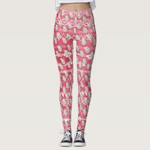 Pink Rose Floral Aztec Pattern Leggings