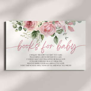 Pink Rose Floral Baby Shower Books For Baby Enclosure Card