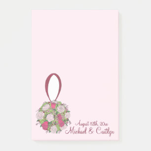 Pink Rose Floral Ball Bouquet Wedding Post Its Post-it Notes