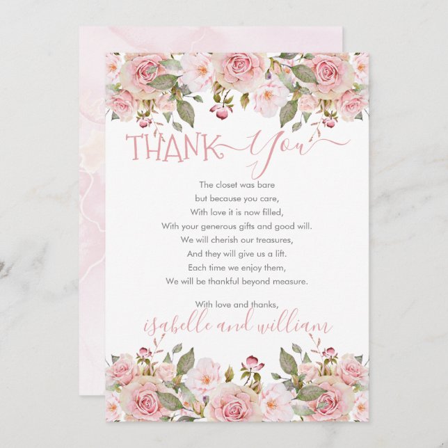 Pink Rose Floral Blooms Baby Shower Thank You (Front/Back)