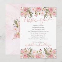 Pink Rose Floral Blooms Baby Shower Thank You