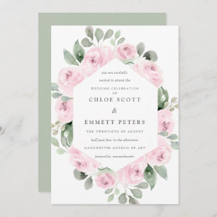 Pink Rose Floral Botanical Wedding Invitation